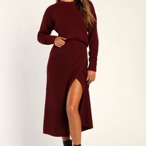 Never worn Autumn Sweetheart Burgundy Waffle Knit Two-Piece Sweater Dress
